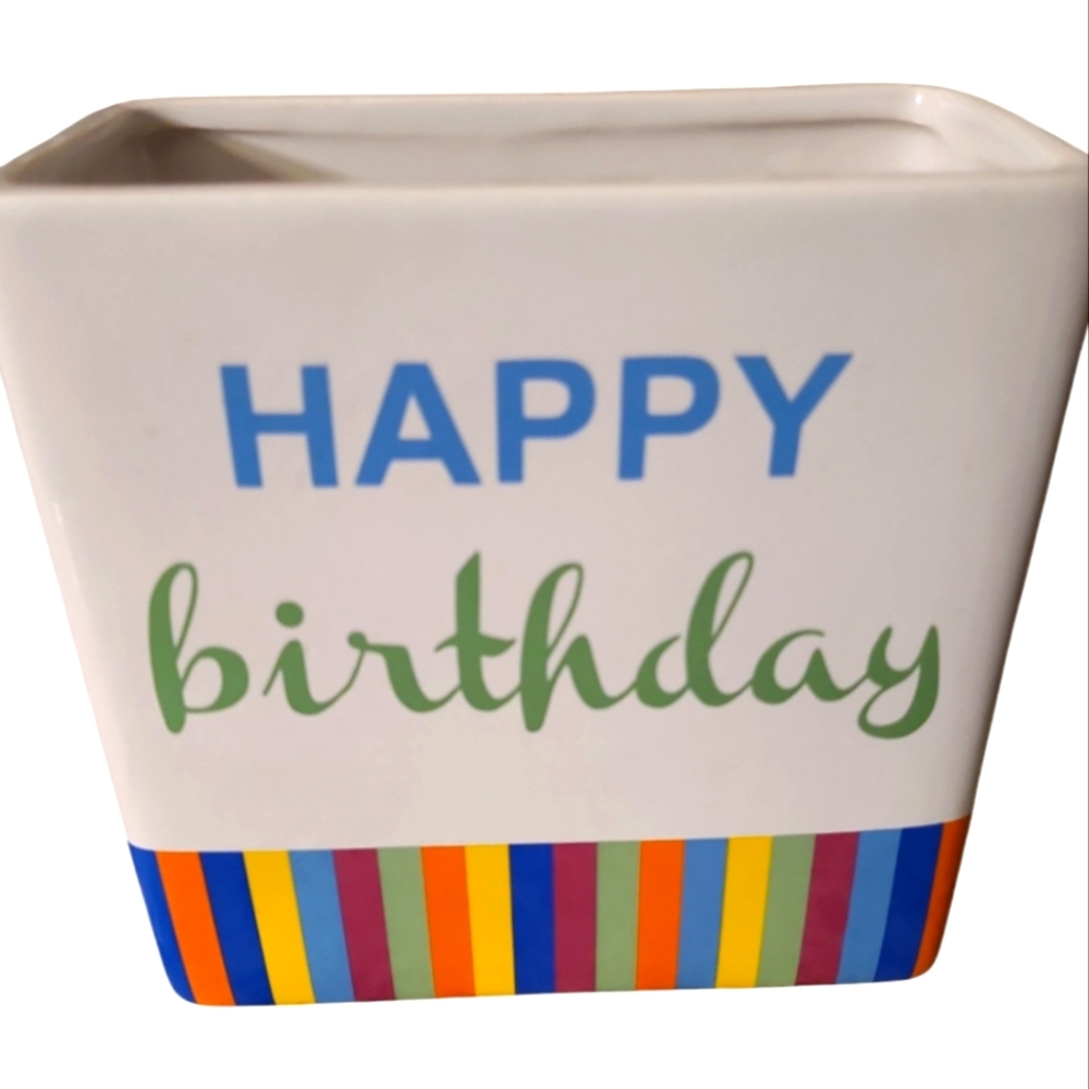 Rainbow Multi Color Ceramic 3 x 6 x 6.5" HAPPY BIRTHDAY Vase
